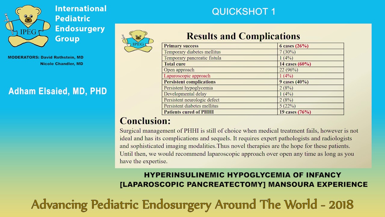 HYPERINSULINEMIC HYPOGLYCEMIA OF INFANCY [LAPAROSCOPIC PANCREATECTOMY]  MANSOURA EXPERIENCE - International Pediatric Endosurgery Group